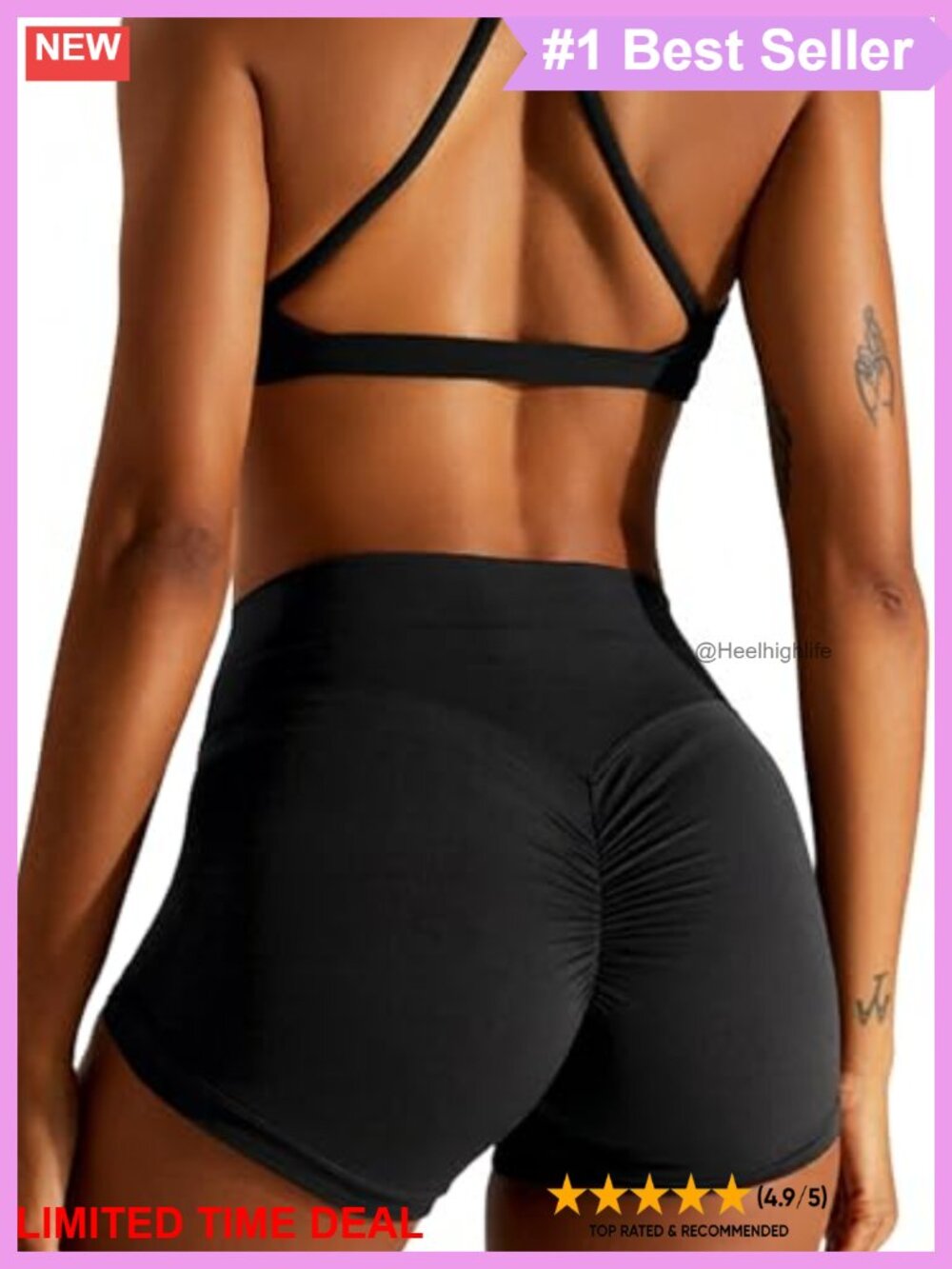 Women's Seamless Ruched Butt Lifting High Waist Yoga Shorts 3" Inseam Dolphin - Picture 3 of 5